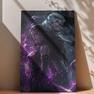 Póster de Geralt y Yennefer de The Witcher - Arte mural estético de La Cacería Salvaje, lámina de Lobo Blanco y Hechicera, póster moderno de cine de fantasía para habitación imagen 4