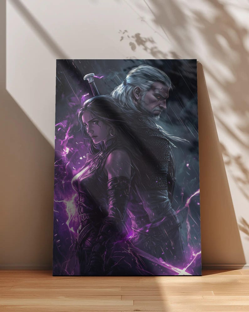 Póster de Geralt y Yennefer de The Witcher - Arte mural estético de La Cacería Salvaje, lámina de Lobo Blanco y Hechicera, póster moderno de cine de fantasía para habitación imagen 4