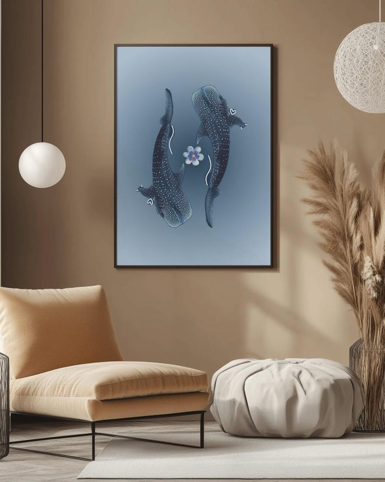 Whale Shark Art Print - Minimalist Ocean Poster, Aesthetic Aquatic ...
