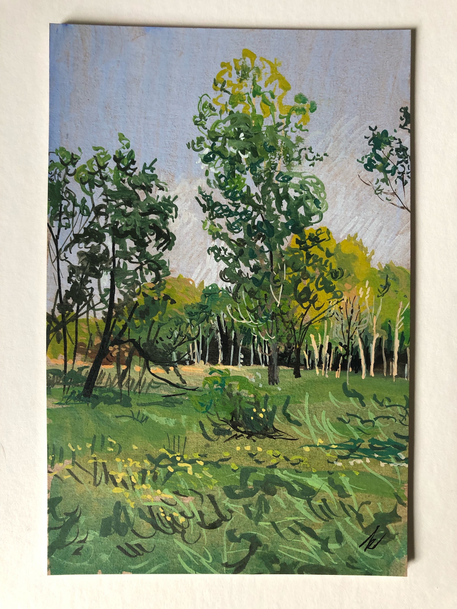 Original Gouache Painting on Chipboard, Sealed With Satin Varnish