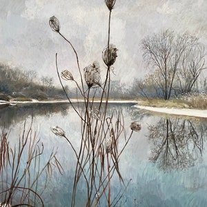 Wild Carrot in Winter, original gouache painting of queen anne's lace or wild carrot on the banks of the Fox River, ready to hang image 2