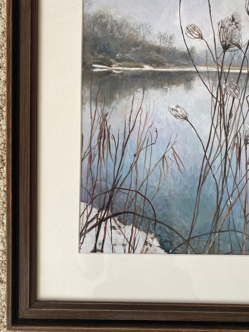 Wild Carrot in Winter, original gouache painting of queen anne's lace or wild carrot on the banks of the Fox River, ready to hang image 6
