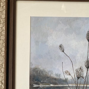 Wild Carrot in Winter, original gouache painting of queen anne's lace or wild carrot on the banks of the Fox River, ready to hang image 8