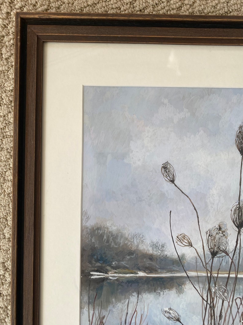 Wild Carrot in Winter, original gouache painting of queen anne's lace or wild carrot on the banks of the Fox River, ready to hang image 8