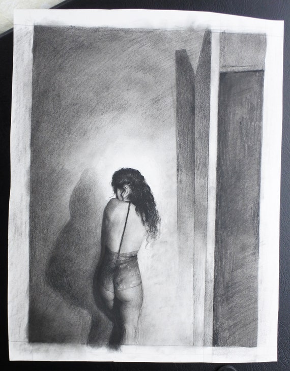 Nuit Dessin Au Fusain De Femme En Lingerie Beau Dessin De Femme Art érotique Figure Dessin Fusain Noir Film Noir Mystère