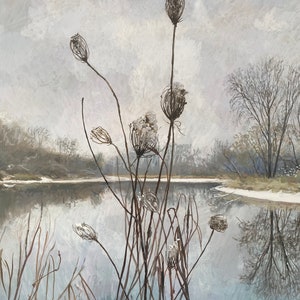 Wild Carrot in Winter, original gouache painting of queen anne's lace or wild carrot on the banks of the Fox River, ready to hang image 9