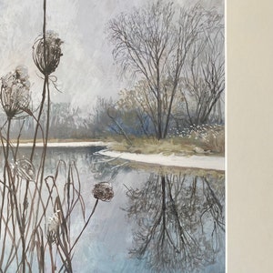 Wild Carrot in Winter, original gouache painting of queen anne's lace or wild carrot on the banks of the Fox River, ready to hang image 10