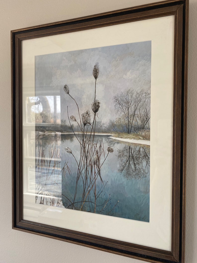 Wild Carrot in Winter, original gouache painting of queen anne's lace or wild carrot on the banks of the Fox River, ready to hang image 3