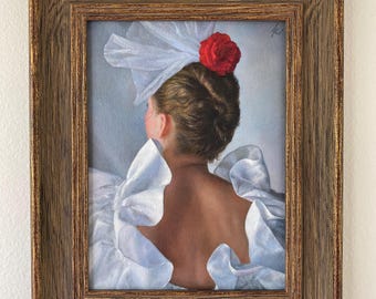Ingenue, one of a kind original oil painting on canvas panel, framed and ready to hang, original figurative art, oil painting
