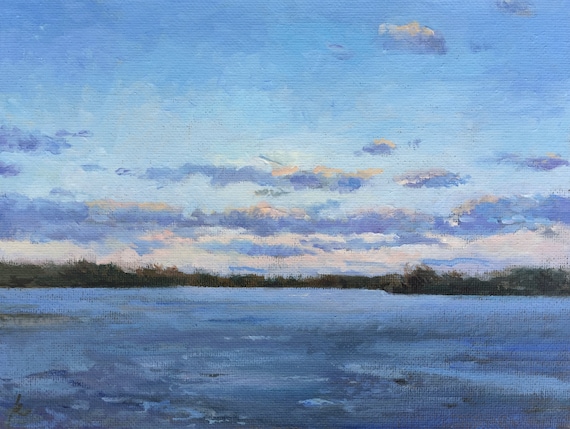 イリノイ州フォックス湖、風景油絵、湖の絵、冬の湖の小さな風景 イリノイ州フォックス湖、風景油絵、湖の絵、冬の湖の小さな風景