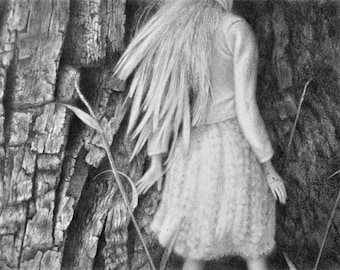 The Runaway, one of a kind, highly detailed drawing, miniature framed drawing