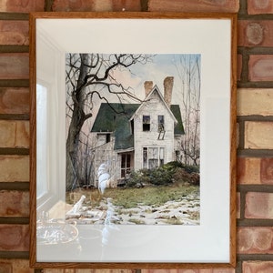 RESERVED for STEPHANIE Crabapple Island, original watercolor painting of an abandoned farm house in Illinois. image 5