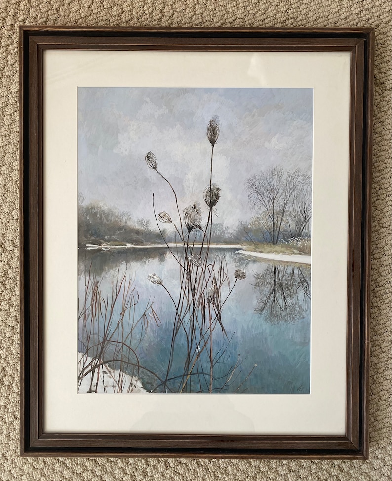 Wild Carrot in Winter, original gouache painting of queen anne's lace or wild carrot on the banks of the Fox River, ready to hang image 7