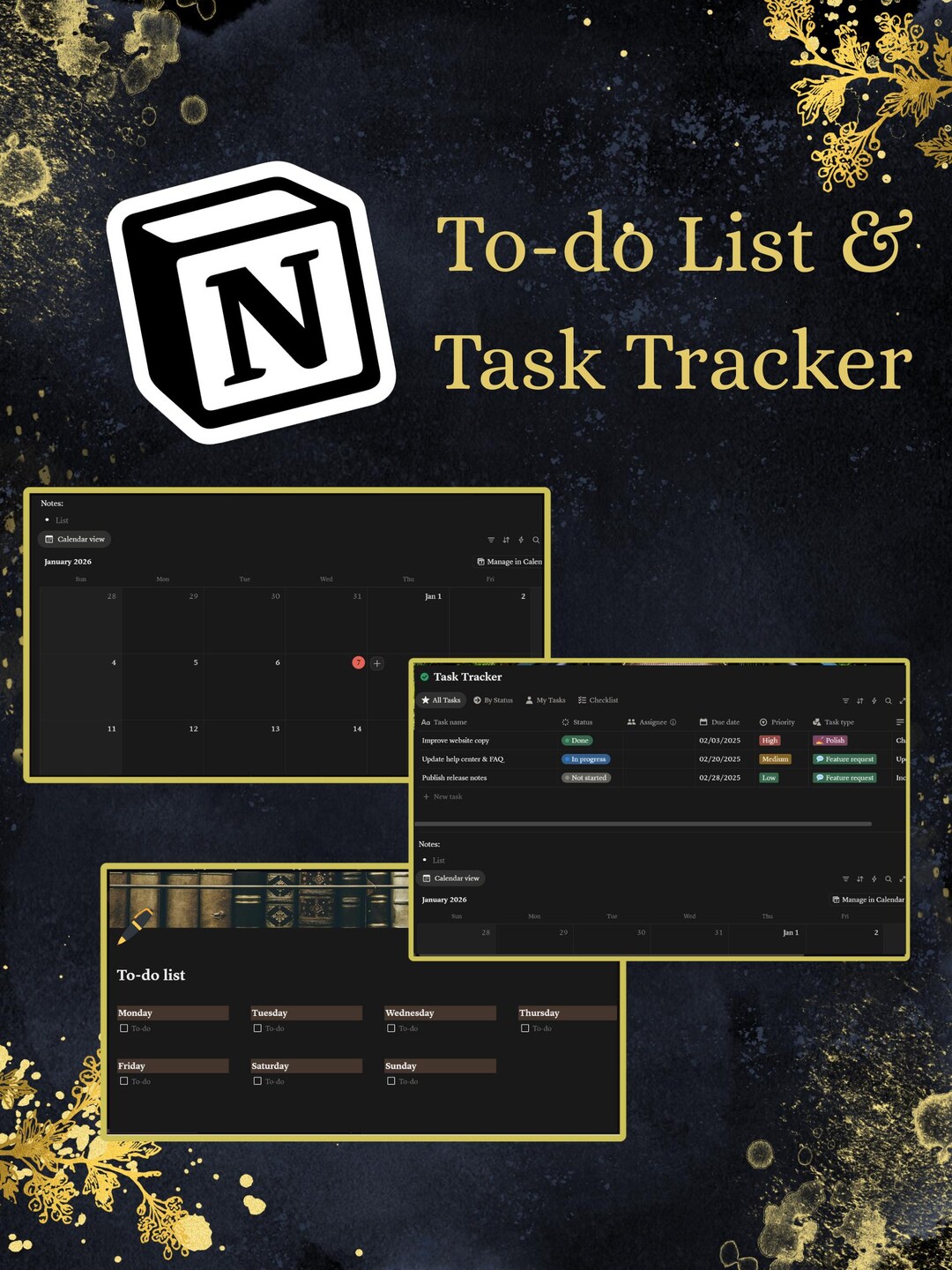 Notion Task Tracker | Digital To-do List, Weekly Monthly Planner ...