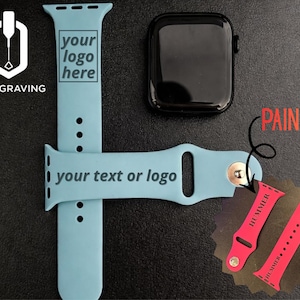 Personalized Apple Watch Band Engraved Silicone Strap Custom Name Text or Logo Gift