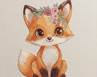 Cute Fox Embroidery Design | Woodland Animal with Flower Crown | Baby Nursery  | Floral Fox Pattern | Instant Download, 5 sizes