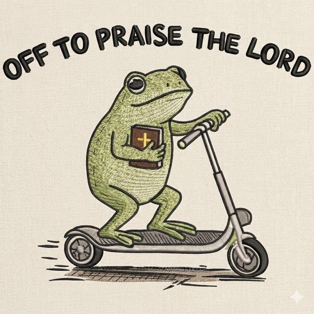 Christian Frog Embroidery Design, off to Praise the Lord, Funny ...