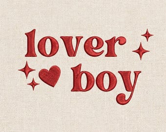 Lover Boy Embroidery Design | Valentine Word Embroidery | Love Text  | Romantic Lettering Machine Embroidery File, 5 sizes, Instant Download