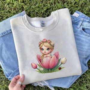 Pink Tulip Fairy Embroidery Design, Cute Flower Fairy Girl, Spring Garden Embroidery File, Fairy Princess , Instant Download image 6