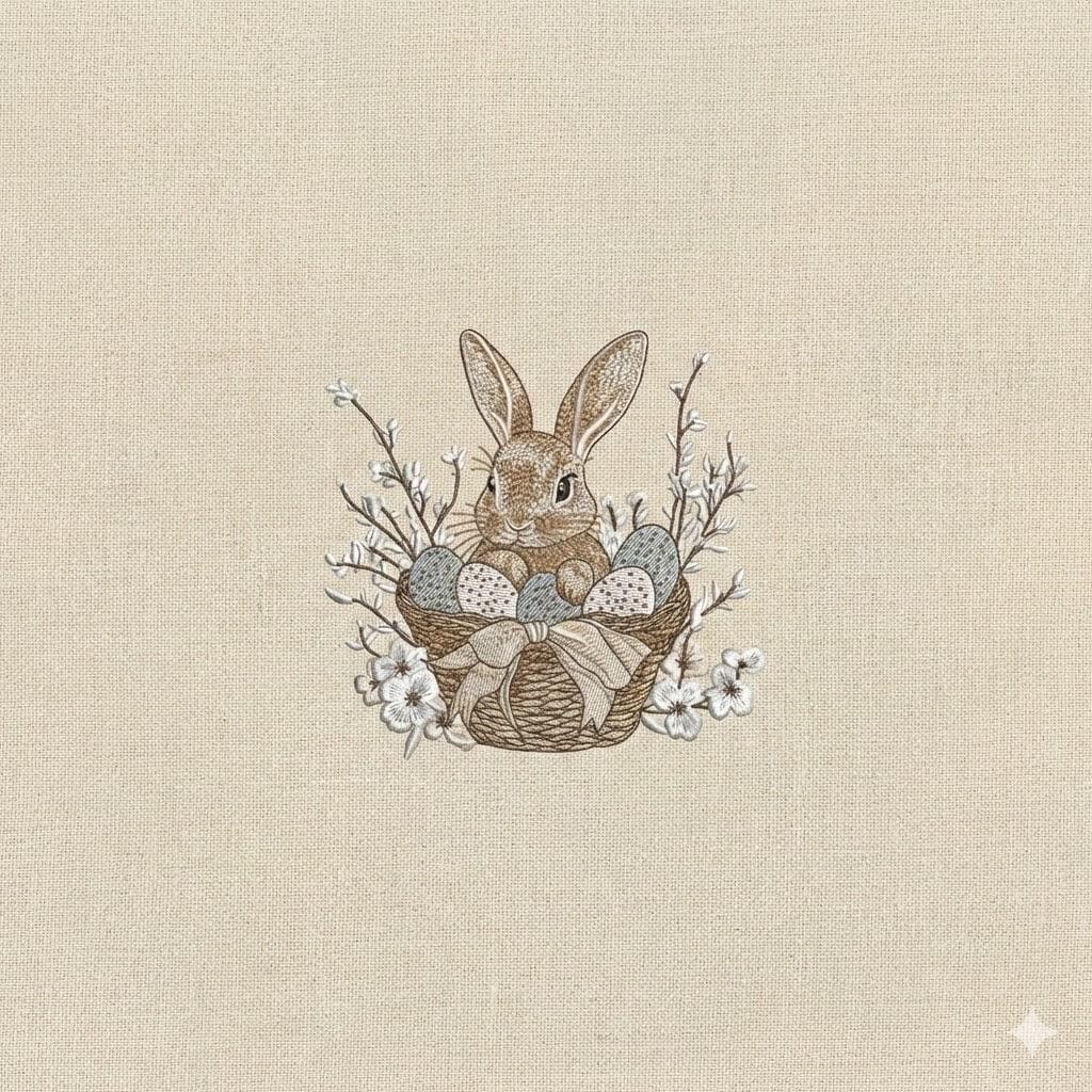 Easter Bunny Basket Embroidery Design, Bunny With Eggs and Flowers ...