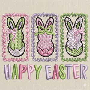 Happy Easter Embroidery Design, Patchwork Bunny Set with Letters, Cute Easter Bunny Machine Embroidery File, 5 sizes, Instant Download