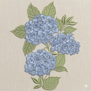 Disegno per ricamo di ortensia blu, file per ricamo a macchina con motivi floreali botanici, arte floreale da giardino, 5 misure, download immediato
