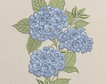 Blue Hydrangea Embroidery Design, Botanical Floral Machine Embroidery File, Garden Flower Art, 5 sizes, Instant Download