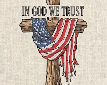 In God We Trust Embroidery Design, Christian Cross with American Flag, Patriotic Religious Embroidery, 5 sizes, Instant Download