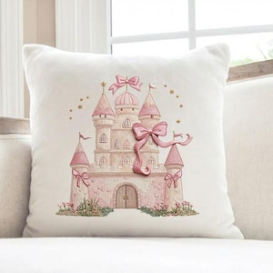 Princess Castle Embroidery Design with Bow, Cute Pink Fairy Tale Castle, Baby Girl Nursery Embroidery File, 5 sizes, Instant Download image 6