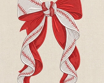Baseball Bow Embroidery Design, Sports Ribbon Bow Machine Embroidery File, Softball Hair, Baseball Mom  , 5 sizes, Instant Download