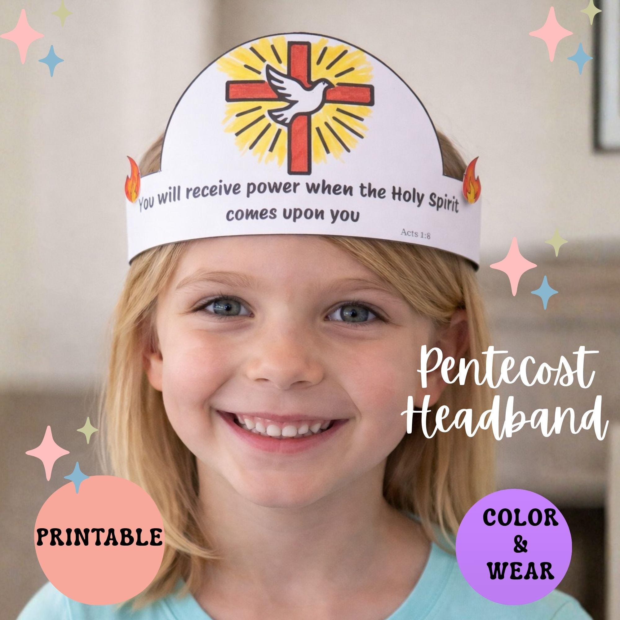 Holy Spirit Pentecost Kids Headband Craft You Will Receive Power Acts 1 ...