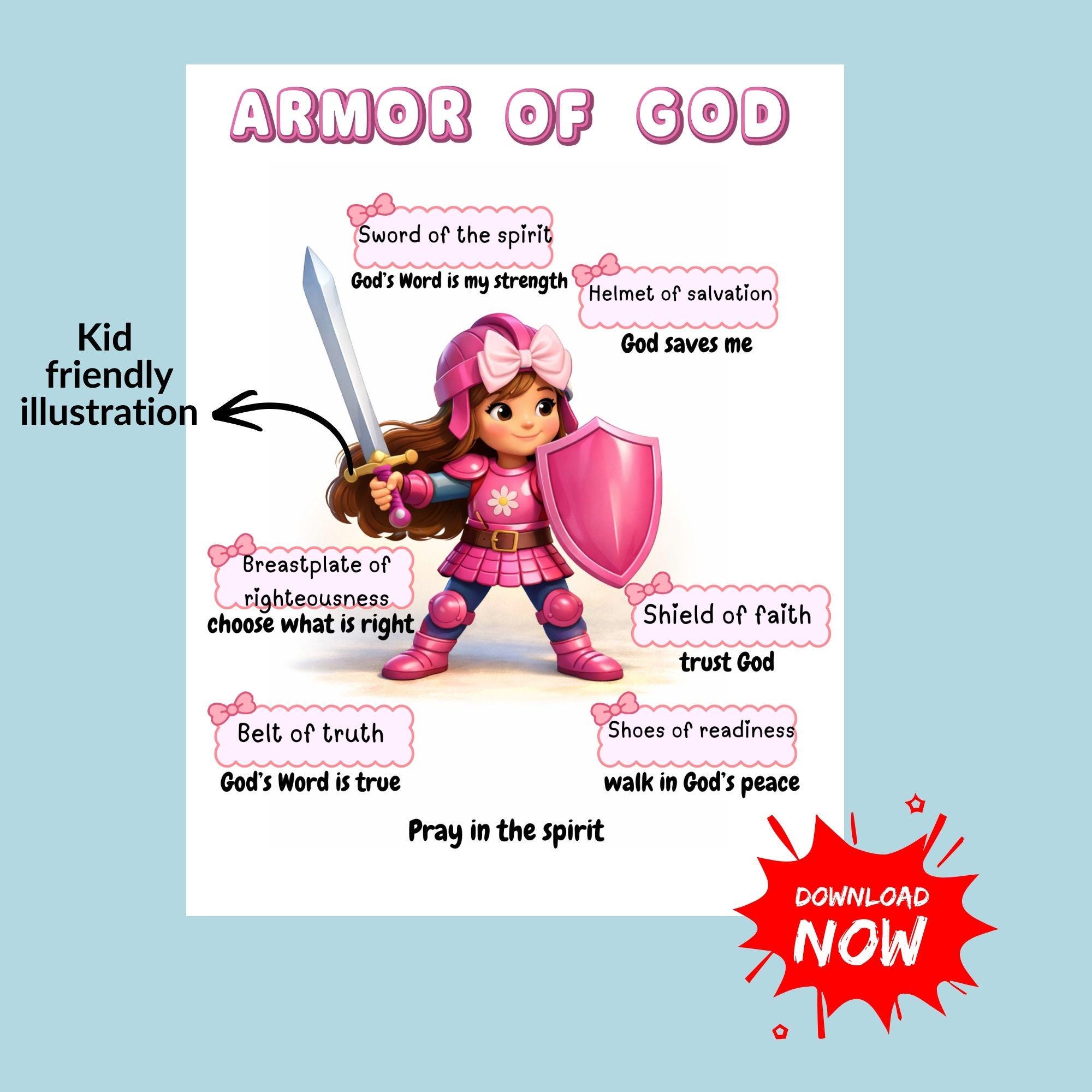 Armor of God Poster | Kids Christian Wall Art | Bible Lesson for ...