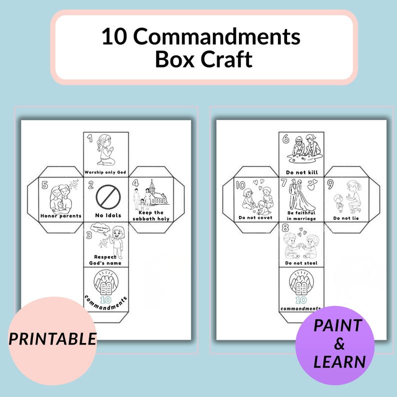 Ten Commandments Shadow Box 10 Commandments Box Craft for Kids | Printable Bible Activity | Sunday ...
