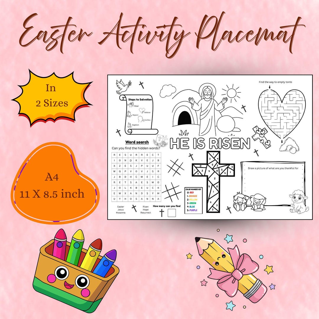 He is Risen Easter Activity Placemat | Sunday School Printable Coloring ...