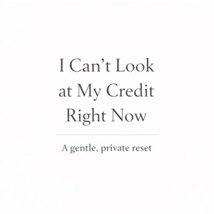 May include: White background with the text "I Can't Look at My Credit Right Now" in a serif font. Below, smaller text reads "A gentle, private reset."