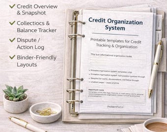 Credit Binder Inserts | Printable Credit Organization Planner Pages