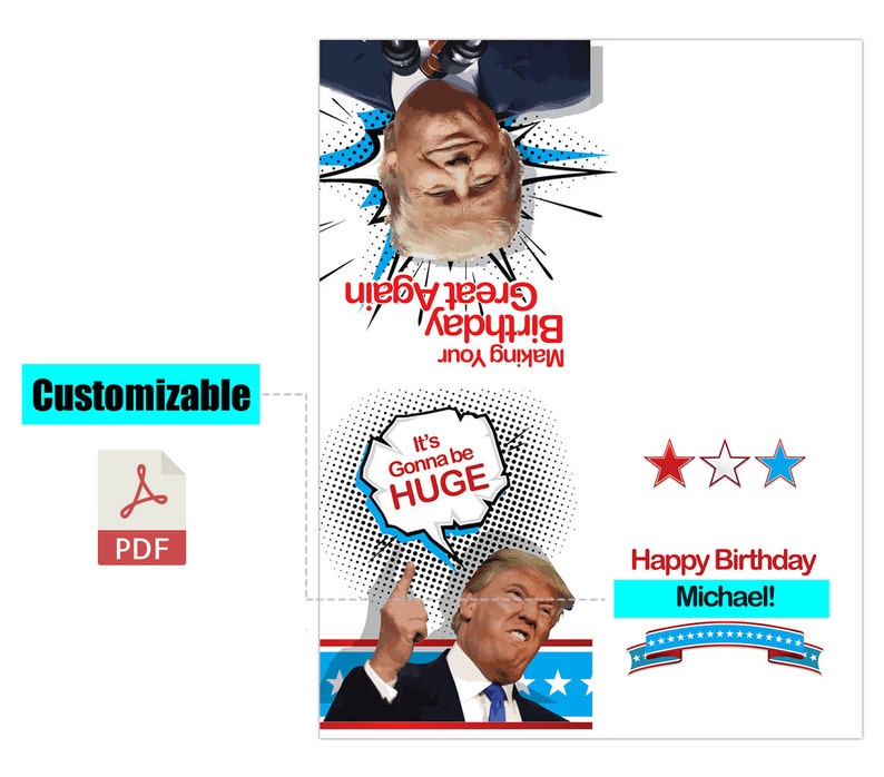 Customizable printable birthday card pdf funny donald trump etsy