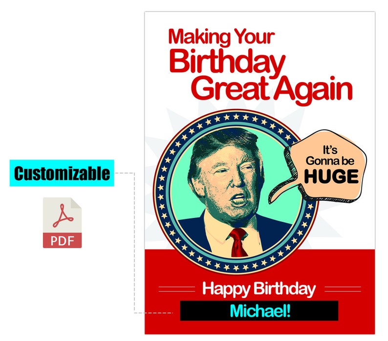Customizable printable birthday card pdf funny donald trump etsy espa a