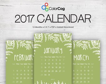 Printable Calendar 2017, Modern Typographic Calendar Planner 2017 PDF, 5x7 Calendar Printable Wall Calendar, Instant Download