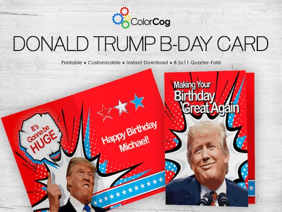 customizable printable birthday card pdf funny donald trump etsy