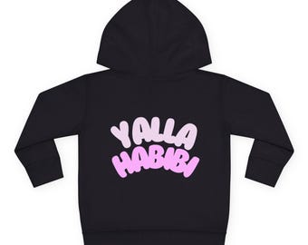 Moletom infantil com capuz Yalla Habibi Heart | Blusa rosa com frase em árabe