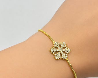 Gold Snowflake Bracelet, Zircon Crystal Bracelet