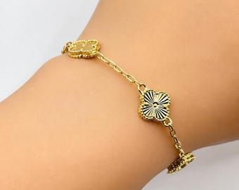Gold Stainless Steel Clover Bracelet, Waterproof Tarnish Resistant Bracelet,