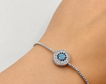 Turkish Nazar Jewelry, Dainty CZ Charm Bracelet