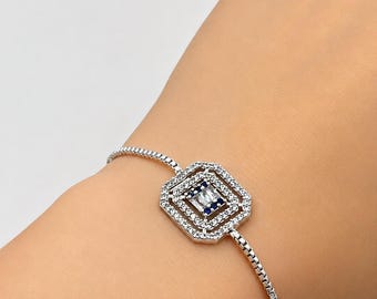 Evil Eye Zircon Bracelet, Adjustable Tennis Bracelet,