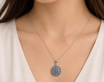 Blue Evil Eye Zircon Necklace, Turkish Pendant, Minimalist Style