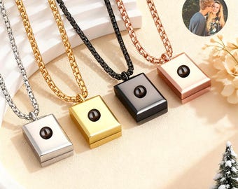 Aangepaste rechthoek fotoprojectie ketting gepersonaliseerde foto hanger sieraden kerst valentijn verjaardag jubileum cadeau voor hem haar