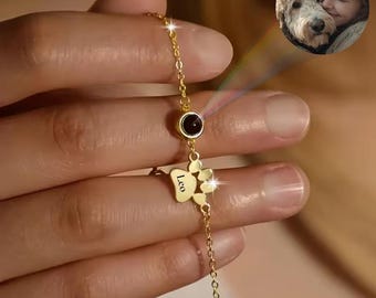 Braccialetto commemorativo personalizzato per animali domestici / Proiezione fotografica, ciondolo a forma di zampa