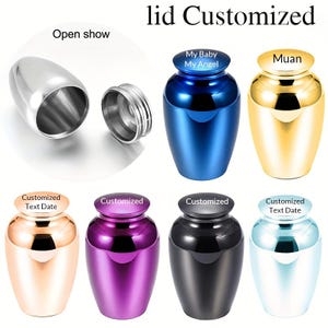 Personalized Mini Cremation Urn, Custom Engraved Name Date Text Lid Small Ashes Keepsake Jar, Memorial Urn for Pet Human Ashes Sympathy Gift
