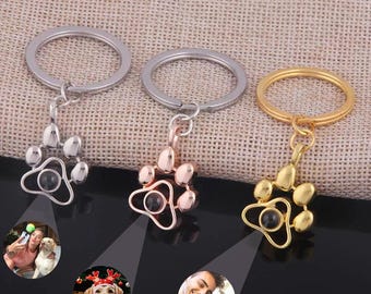 Llavero personalizado con huella de perro o gato / Recuerdo con proyección de foto / Regalo conmemorativo para mascotas